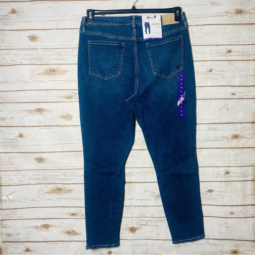 Seven7 Women's High Rise Dark Blue Five Pocket Skinny Jeans Size 16 - Picture 4 of 4